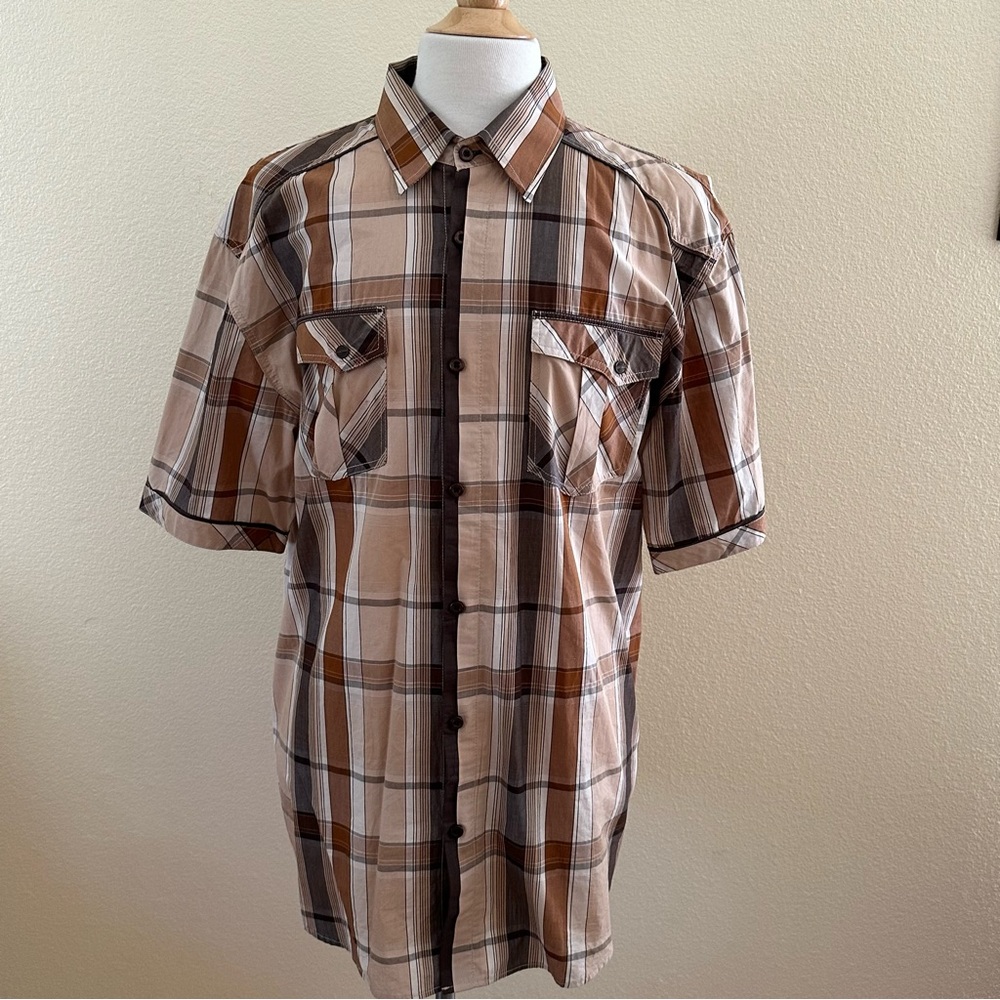 Knockout Jeans Men’s Short Sleeves Button Front Shirt Multicolored Brown Size 2X
